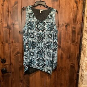 Cato Blue Patterned V-Neck Sleeveless Tunic